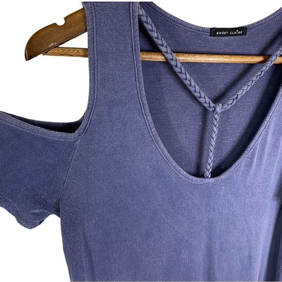 Sweet Claire Dusk Purple Cold Shoulder Blouse Top Size Small - Picture 3 of 4